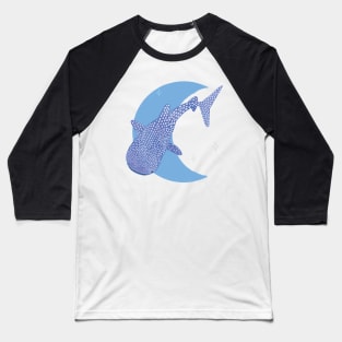 Whale Shark Crescent Moon - Blue Baseball T-Shirt